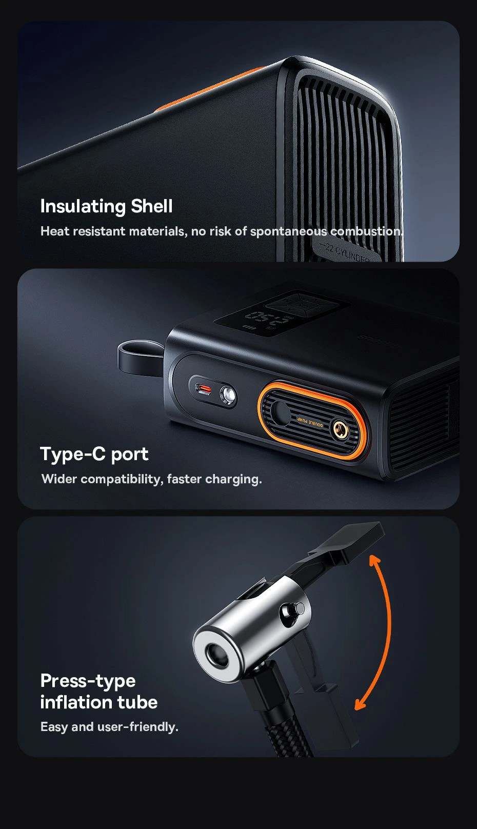 Baseus Mega Energy Pump Dual Cylinder Wireless Inflator Black13