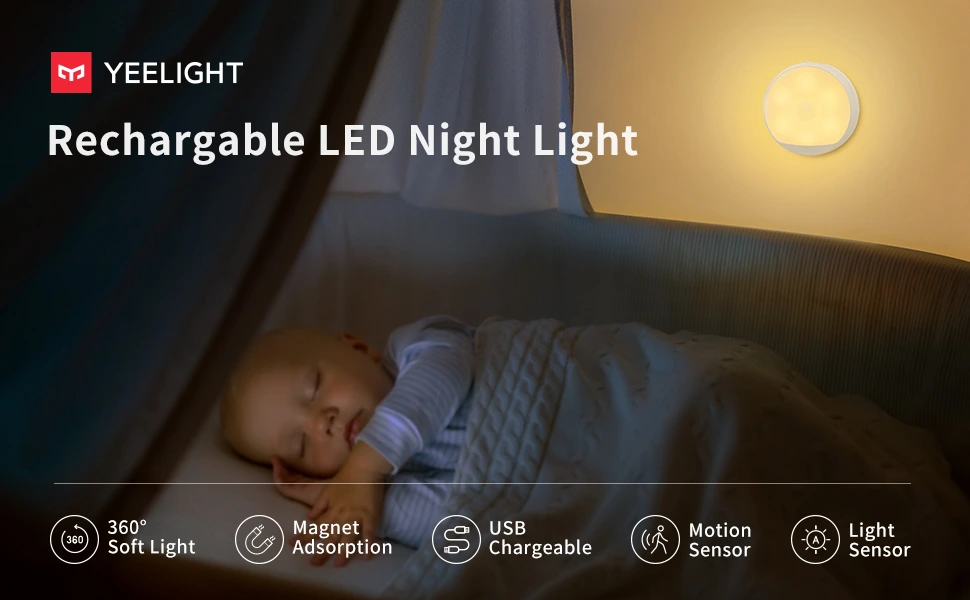 YEELIGHT Rechargeable Motion Sensor Night Light (YLYD01YL) - Energy-efficient and smart motion-activated lighting for home safety.