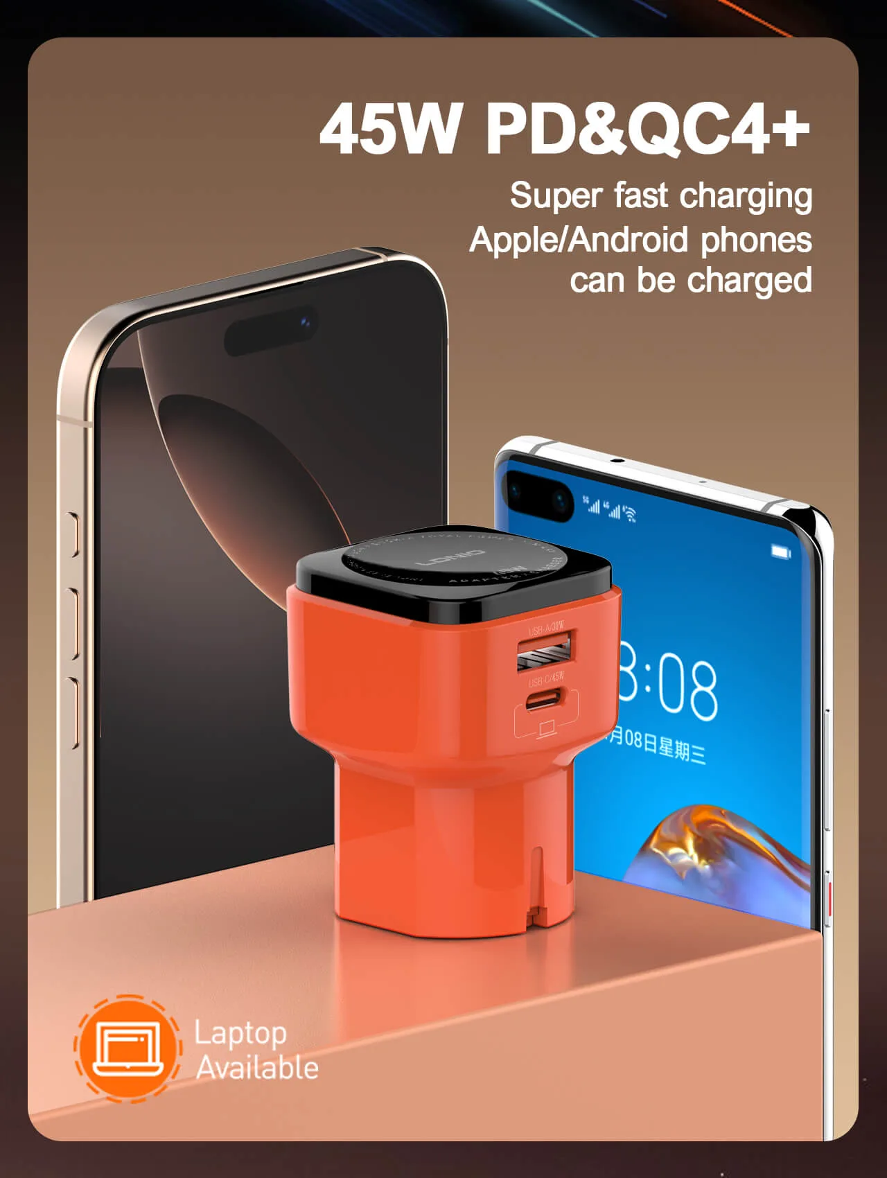 LDNIO 45W Q2420 Universal Quick Adapter Charger with Retractable Pins - EU/US/UK/AU Compatibility for Fast Charging
