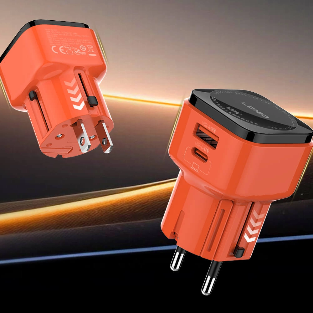 LDNIO 45W Q2420 Universal Quick Adapter Charger with Retractable Pins - EU/US/UK/AU Compatibility for Fast Charging