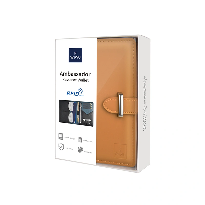 WiWU Ambassador Passport Wallet – RFID anti-theft travel wallet designed for secure organization of passports, credit cards, and travel documents with sleek PU leather material.