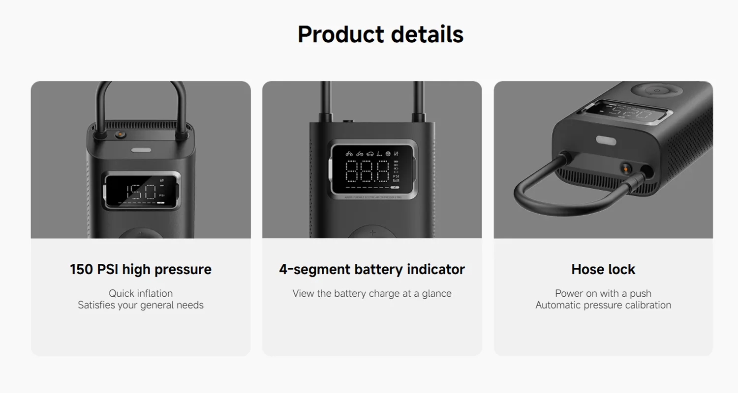 Xiaomi Portable Electric Air Compressor 2 Pro - Compact, High-Speed Inflation Tool with Multi-Mode, Long Battery Life, and Emergency LED Light for Car, Bike, and Sports Balls.