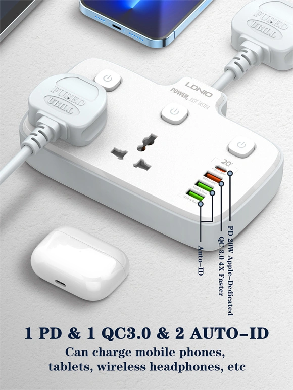 LDNIO-SC2413-Portable-Power-Strip-2-AC-Outlets-4-USB-Ports-20W-Fast-Charging