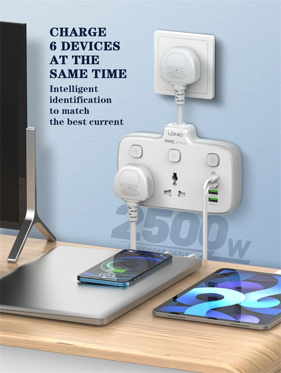 LDNIO-SC2413-Portable-Power-Strip-2-AC-Outlets-4-USB-Ports-20W-Fast-Charging