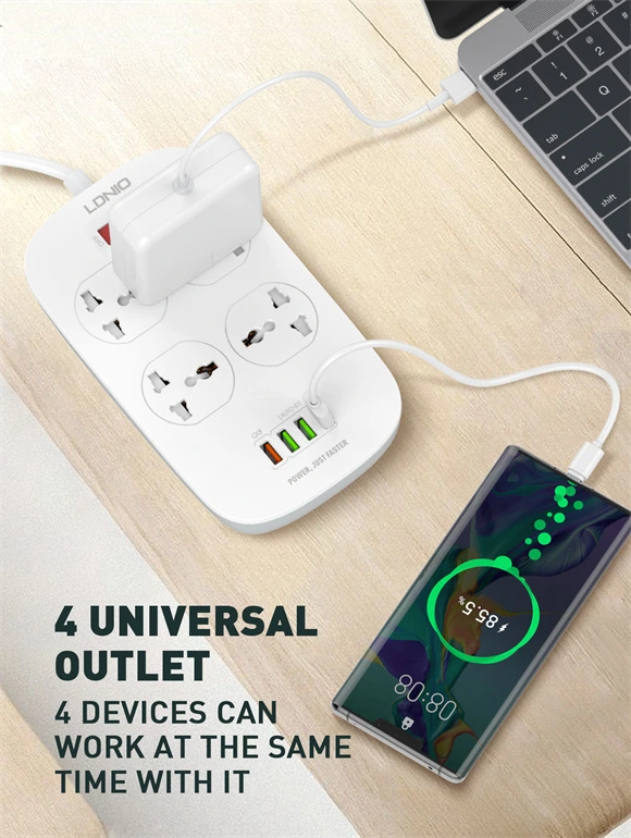 LDNIO-SC4407-Universal-Power-Strip-4-AC-Outlets-QC3.0-Fast-Charging-Surge-Protector