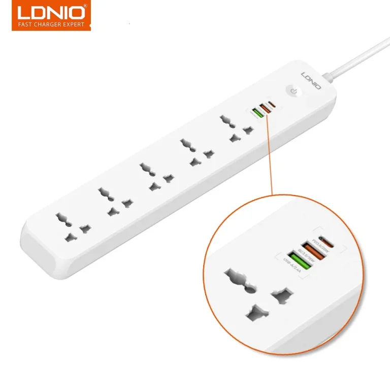 LDNIO SC5319 Multi-Socket Extension Lead with 5 AC Outlets, 3 USB Ports, and 2M Cable for Home and Office