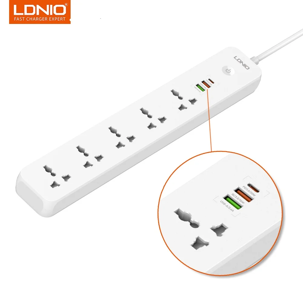 LDNIO SC5319 Multi-Socket Extension Lead with 5 AC Outlets, 3 USB Ports, and 2M Cable for Home and Office