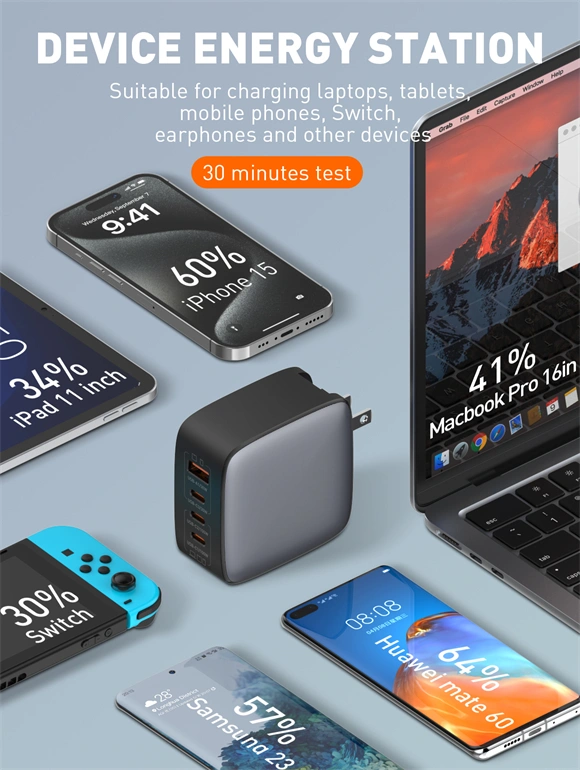 LDNIO Q408 100W GaN Super Fast Charger with 4 Ports (USB-C & USB-A), Compact Design, Safe & Fast Charging for Devices