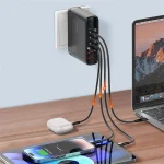 LDNIO A6140C 140W GaN Super Fast Desktop Charger with 6 Ports, USB-C, PD QC3.0, LED Display for iPhone, MacBook, Samsung, Laptop Charging