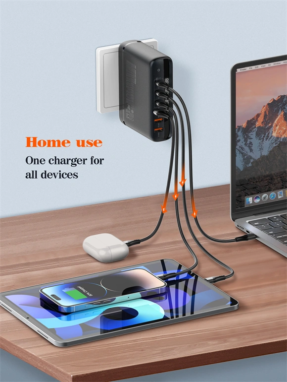 LDNIO A6140C 140W GaN Super Fast Desktop Charger with 6 Ports, USB-C, PD QC3.0, LED Display for iPhone, MacBook, Samsung, Laptop Charging