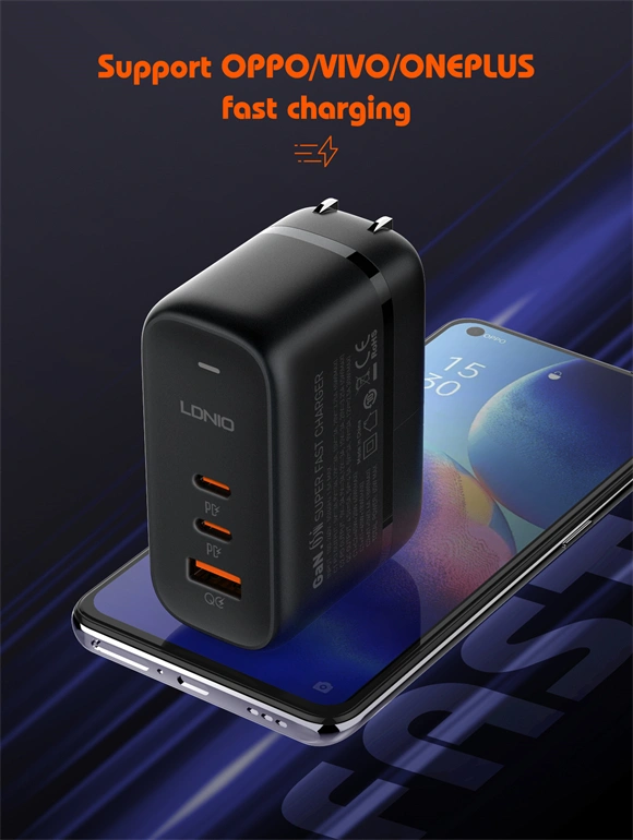 LDNIO Q366 65W GaN Super Fast Charger with 3 Ports (USB-C & USB-A), PD QC4.0+ Quick Charging, Universal Travel Adapter for iPhone and Android