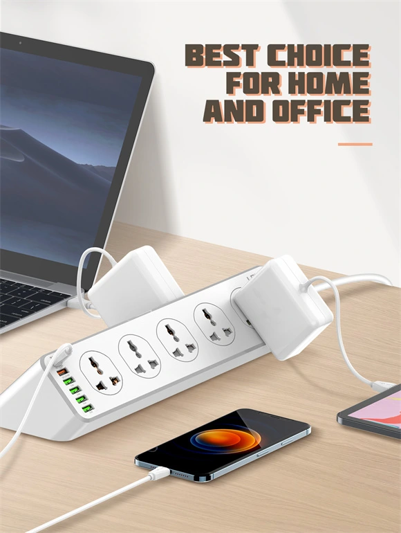 LDNIO SC10610 power strip 2500W with PD 3.0, QC 3.0, 4 USB ports, surge protection, child safety door, and 2-meter heavy-duty power cord for fast charging.