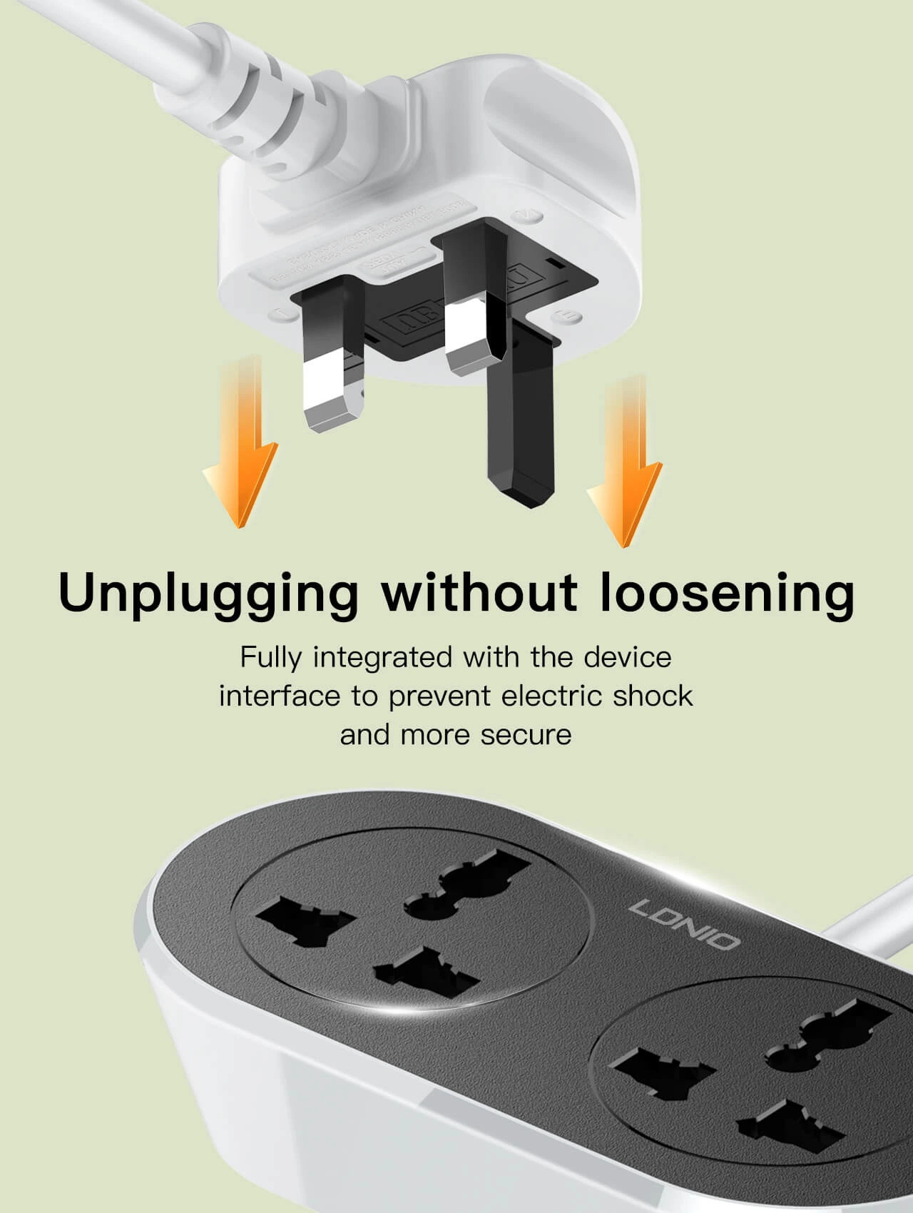 LDNIO SC2018 Power Strip with 2 AC outlets, universal extension cord, EU plug, and surge protection.