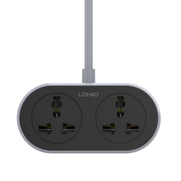 LDNIO SC2018 Power Strip with 2 AC outlets, universal extension cord, EU plug, and surge protection.