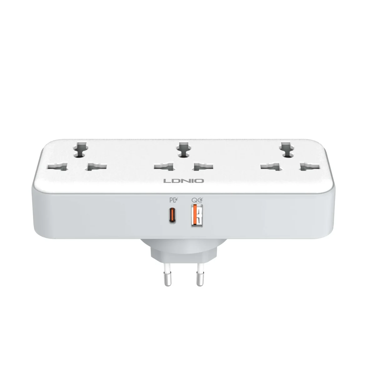 LDNIO SC3317 Power Extension with multi plug extension with USB, 20W fast charging, three AC outlets, and EU plug compatibility.