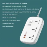 LDNIO SC3416 Power Strip with 3 AC outlets, 4 GaN USB ports, fast charging support, and universal plug compatibility.
