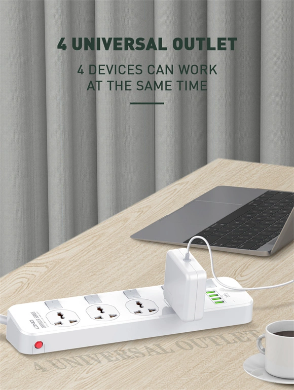 LDNIO SC4408 2500W Power Strip with 4 AC Outlets and 4 USB Charging Ports - Overload Protection and Fire-Resistant Material for Safe and Efficient Power