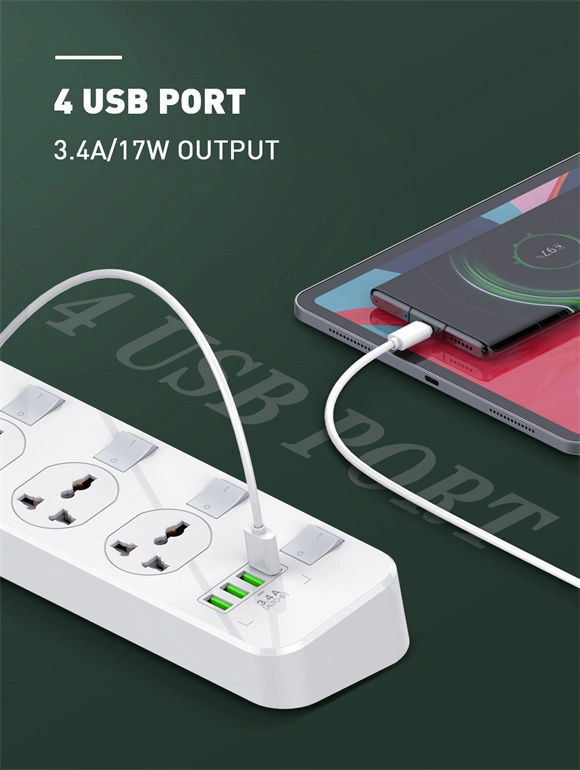 LDNIO SC4408 2500W Power Strip with 4 AC Outlets and 4 USB Charging Ports - Overload Protection and Fire-Resistant Material for Safe and Efficient Power