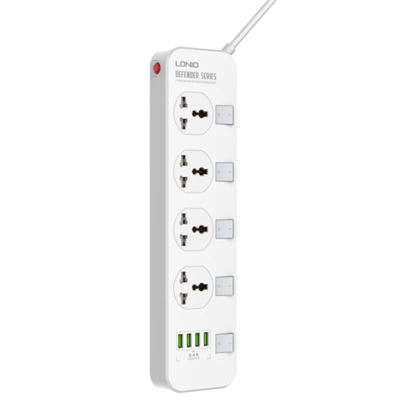 LDNIO SC4408 2500W Power Strip with 4 AC Outlets and 4 USB Charging Ports - Overload Protection and Fire-Resistant Material for Safe and Efficient Power