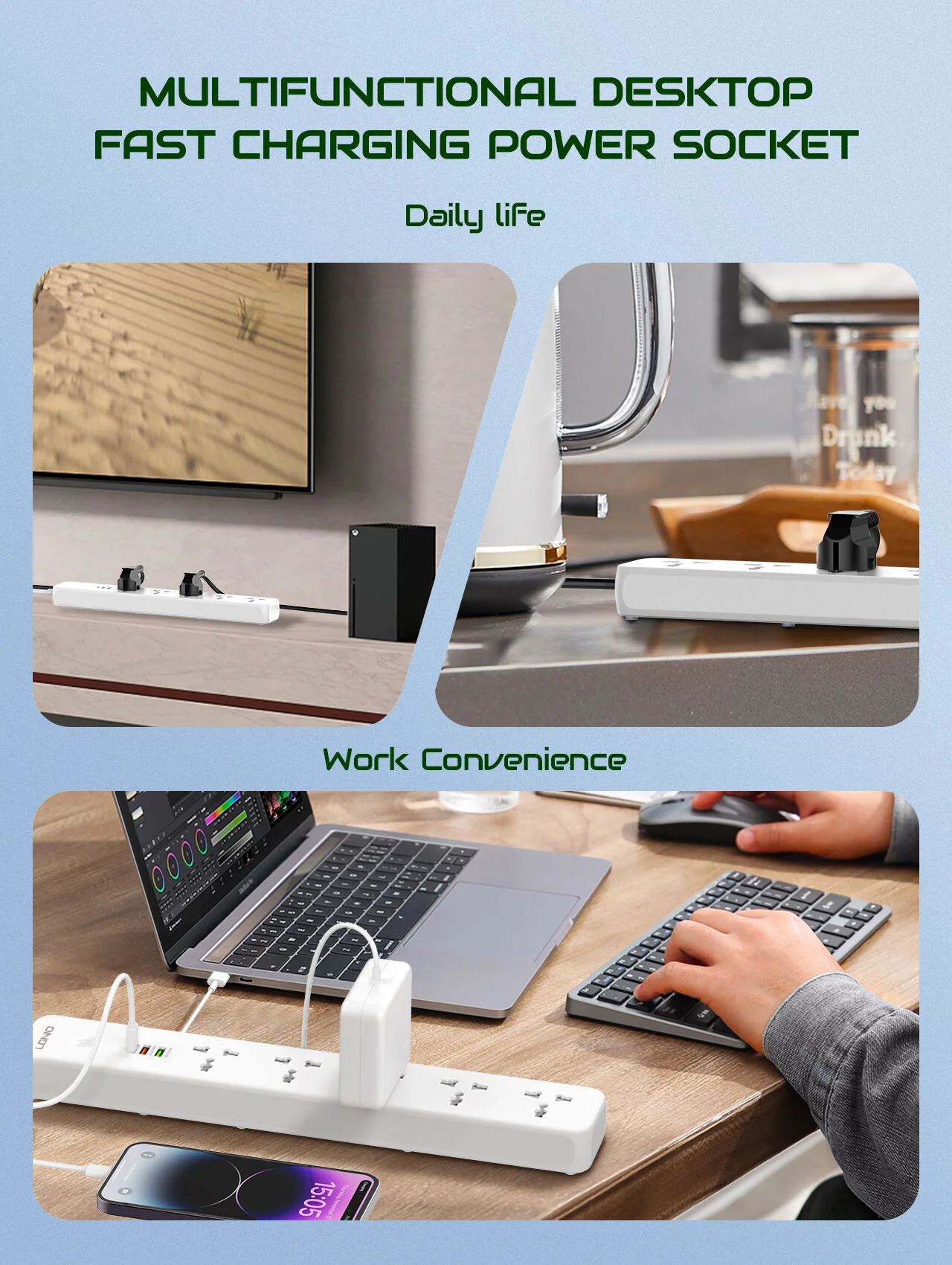 LDNIO SC5319 Multi-Socket Extension Lead with 5 AC Outlets, 3 USB Ports, and 2M Cable for Home and Office