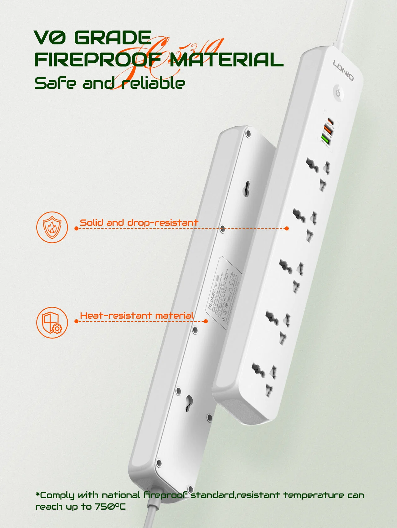 LDNIO SC5319 Multi-Socket Extension Lead with 5 AC Outlets, 3 USB Ports, and 2M Cable for Home and Office