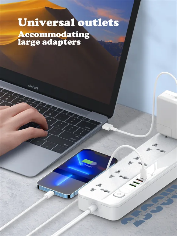 LDNIO SC5415 Power Strip with 5 AC outlets, 4 USB ports, 20W fast charging power socket, and universal plug compatibility.