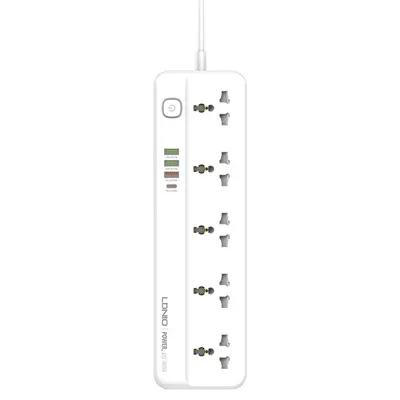 LDNIO SC5415 Power Strip with 5 AC outlets, 4 USB ports, 20W fast charging power socket, and universal plug compatibility.