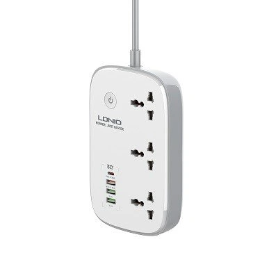 LDNIO SCW3451 Wi-Fi Smart Power Strip with 3 AC Outlets, 30W PD & QC3.0 Fast Charging, and Smart App Control.