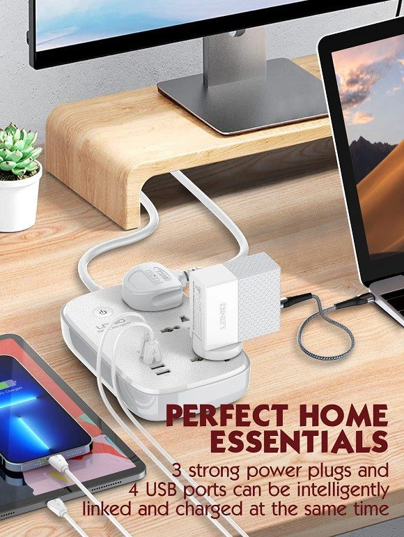 LDNIO SCW3451 Wi-Fi Smart Power Strip with 3 AC Outlets, 30W PD & QC3.0 Fast Charging, and Smart App Control.