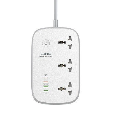 LDNIO SCW3451 Wi-Fi Smart Power Strip with 3 AC Outlets, 30W PD & QC3.0 Fast Charging, and Smart App Control.