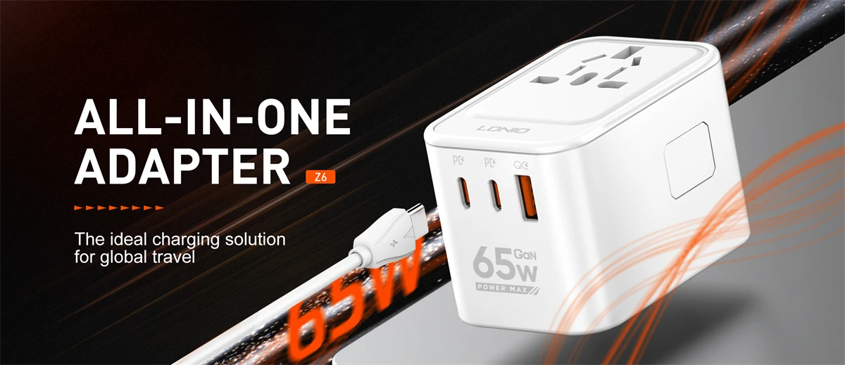 ldnio-z6-gan-travel-adapter-65w-fast-charging-universal-plug-usb-c-usb-a