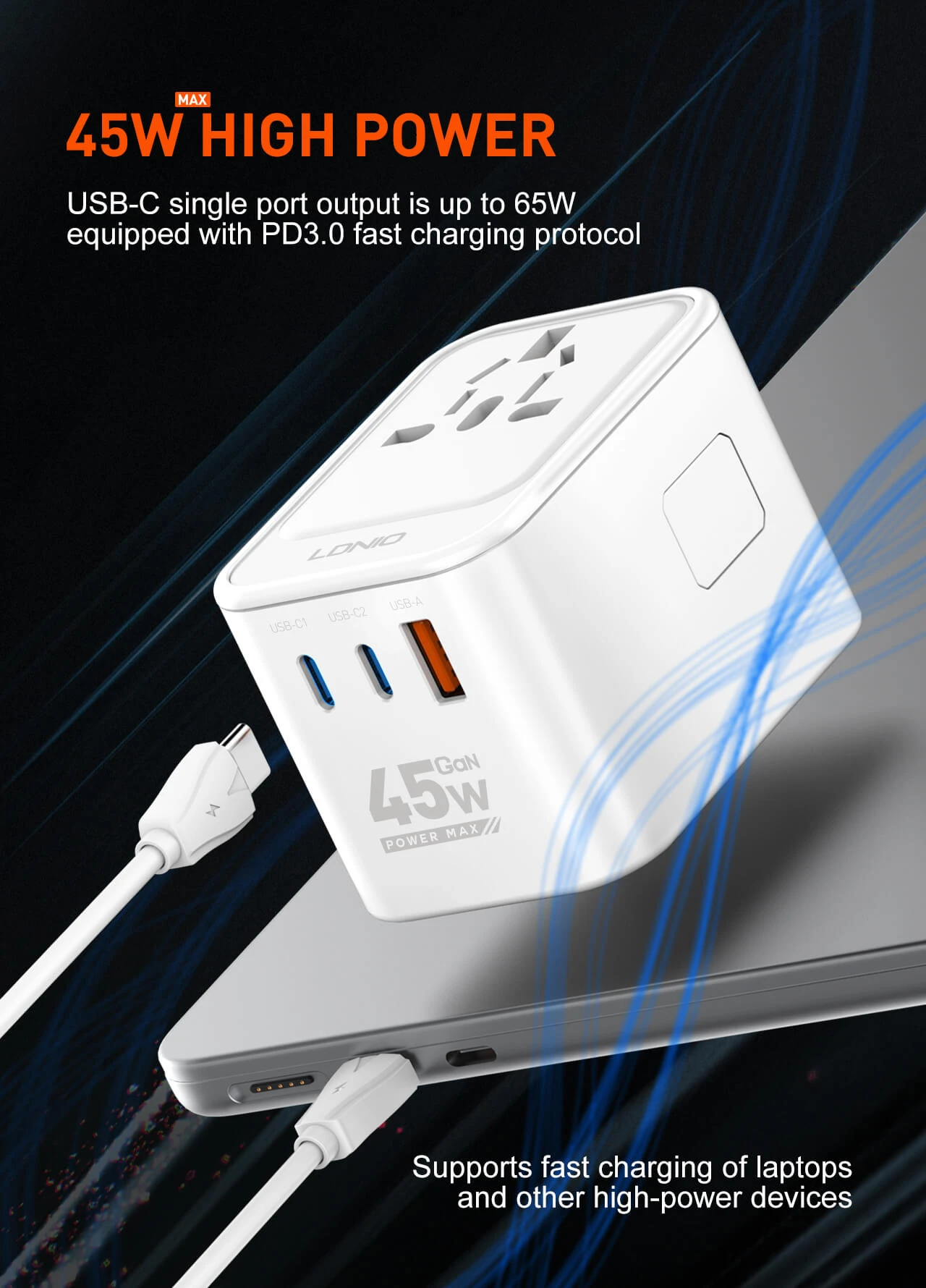 ldnio-z8-gan-travel-adapter-45w-fast-charger-universal-plug