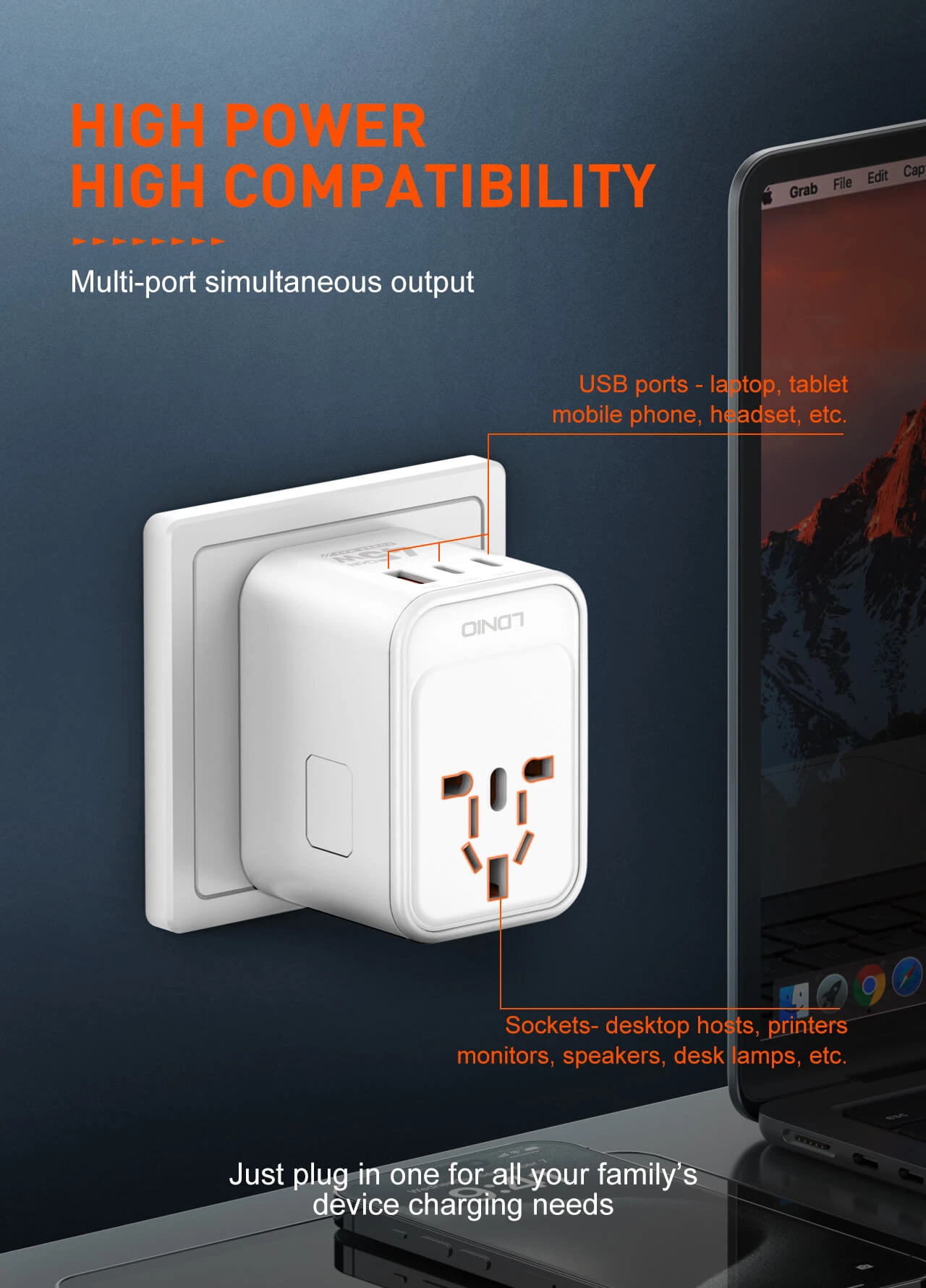 ldnio-z8-gan-travel-adapter-45w-fast-charger-universal-plug