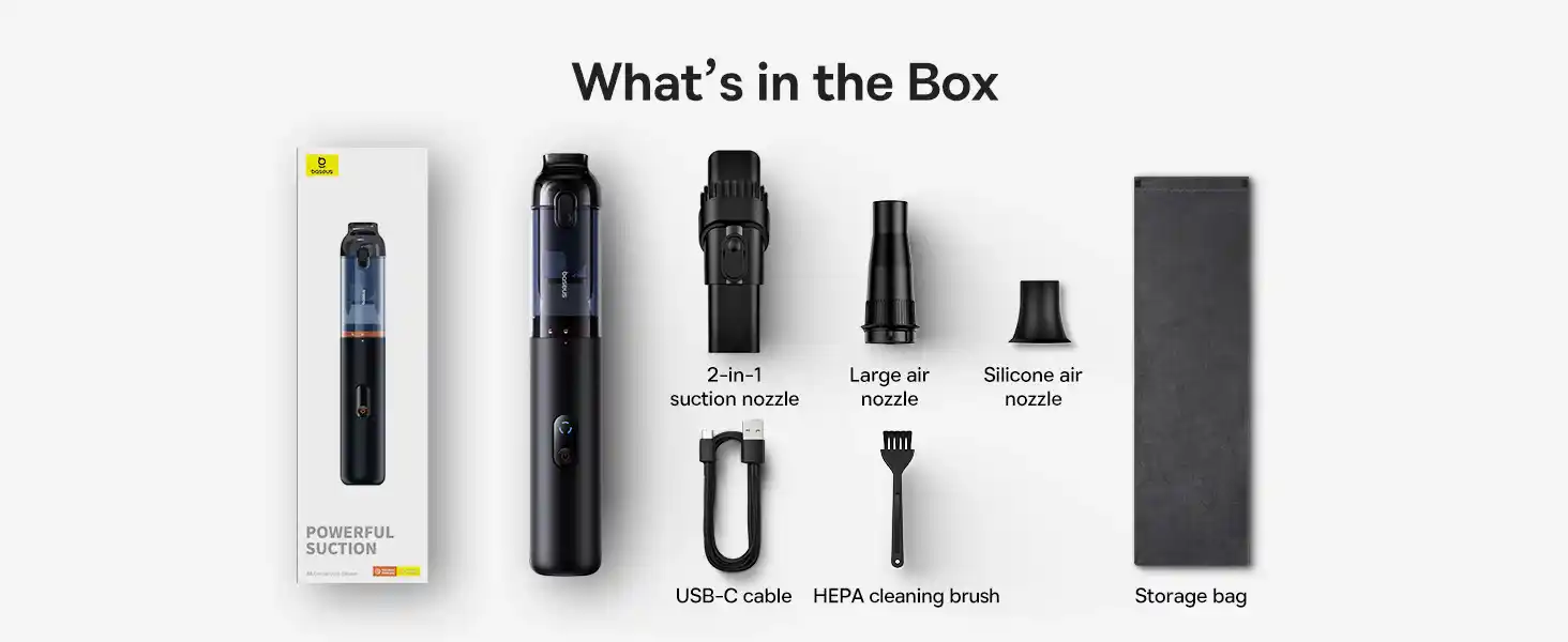 Baseus A5 Car Vacuum Cleaner – 130W Cordless Handheld Vacuum with 16,000Pa Suction and LED Display