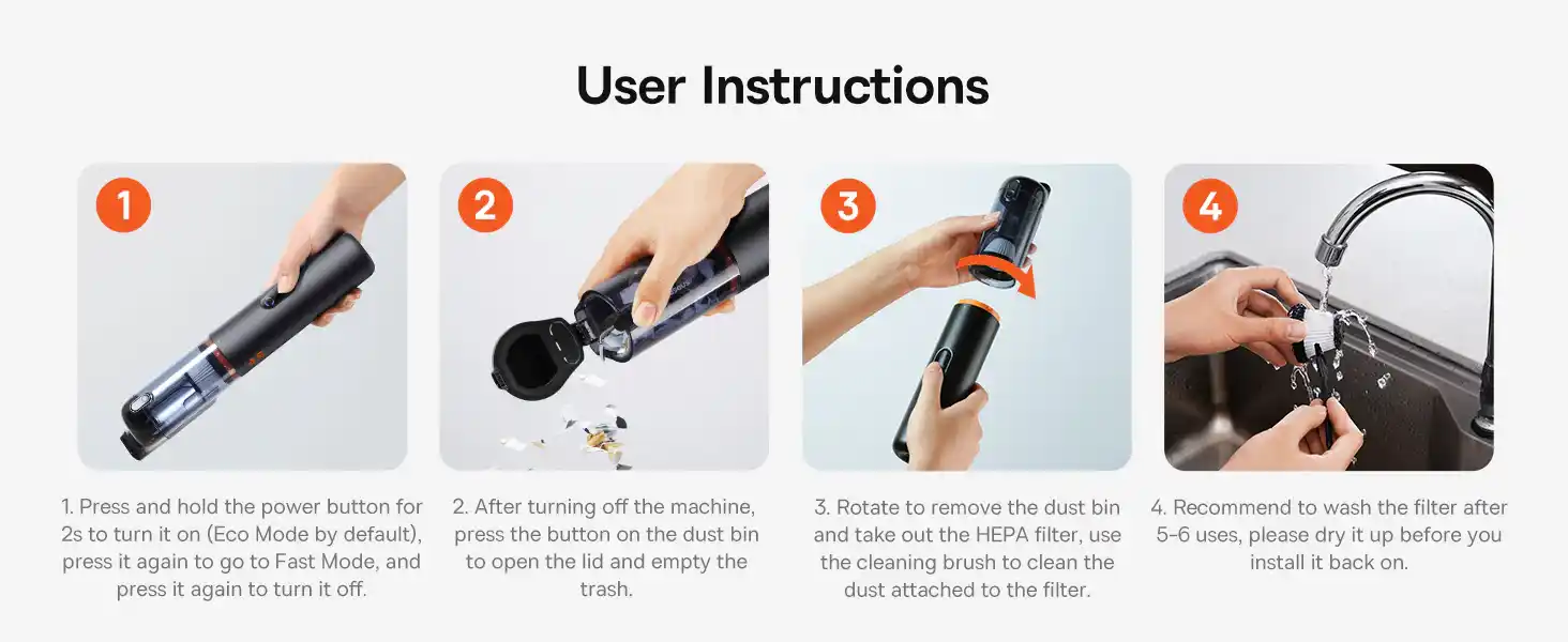 Baseus A5 Car Vacuum Cleaner – 130W Cordless Handheld Vacuum with 16,000Pa Suction and LED Display