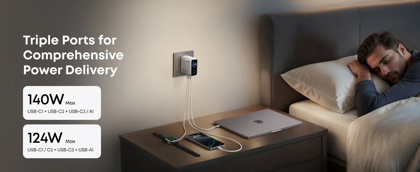 Anker Zolo 140W Charger – 4-Port USB-C GaN Fast Charger for Laptop, Tablet, and Phone