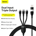 Baseus Flash Series II Two-for-Three 100W USB Cable – Micro, Lightning, Type-C 1.2m Black