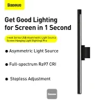 Baseus I-Wok Pro Monitor Light – USB-C Eye-Care LED Screen Lamp with Stepless Dimming and Asymmetric Lighting – Black (DGIWK-P01)