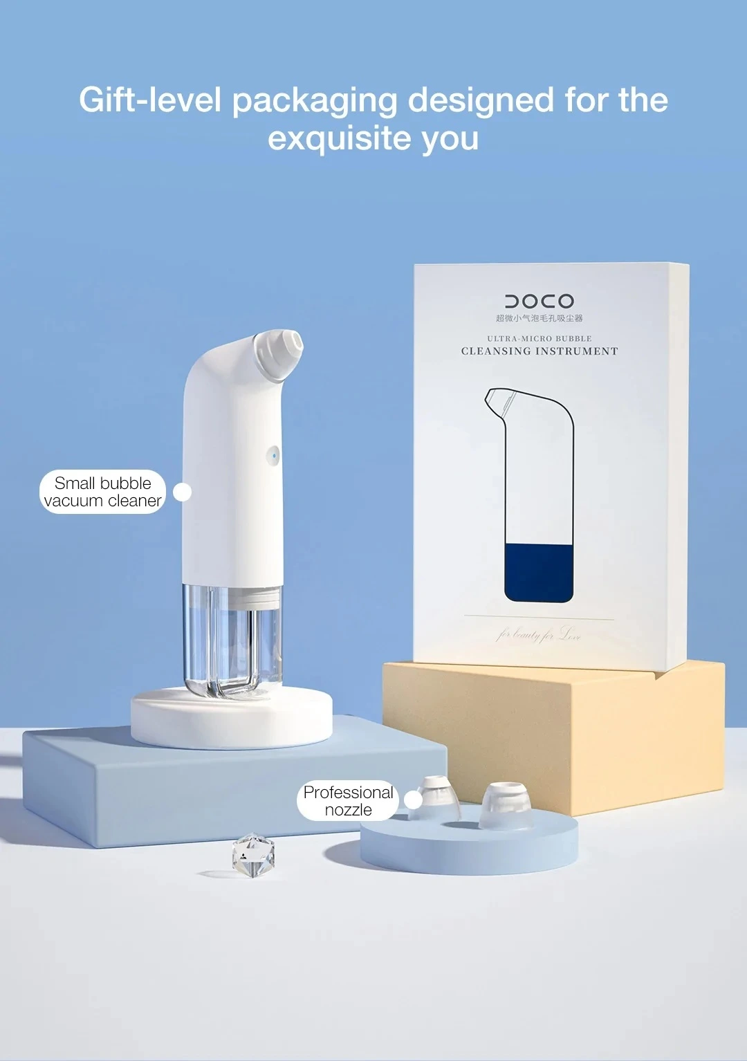 DOCO BH003 facial pore vacuum cleaner with 3 suction levels and water tank for blackhead removal
