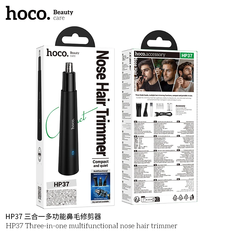 hoco-hp37-3-in-1-nose-hair-trimmer-eyebrow-razor-rechargeable-grooming-tool-for-men-and-women