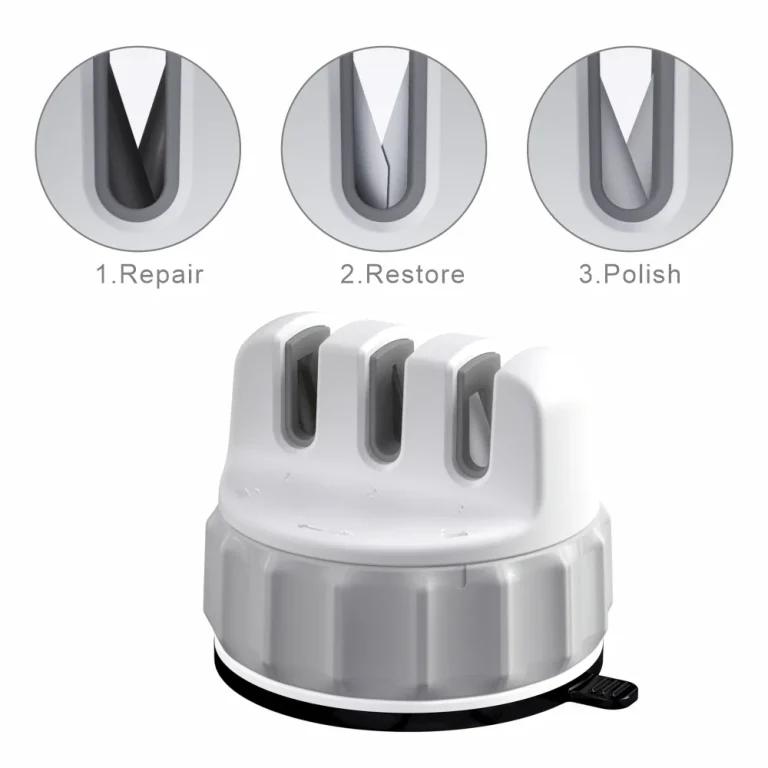 Huohou Mini Knife Sharpener – Compact 2-stage kitchen knife sharpening tool with non-slip base and tungsten steel blades