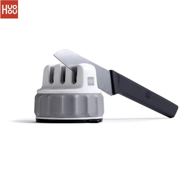 Huohou Mini Knife Sharpener – Compact 2-stage kitchen knife sharpening tool with non-slip base and tungsten steel blades