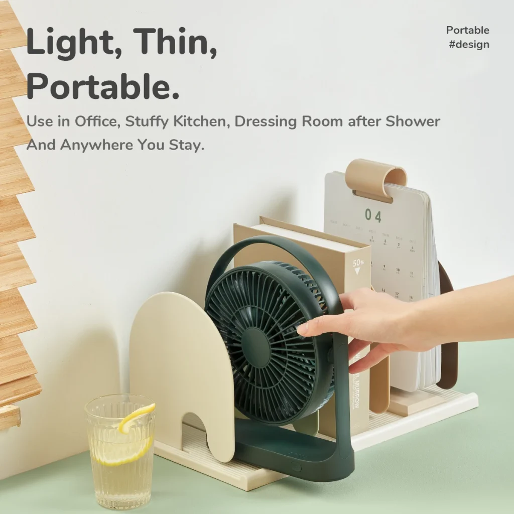 JISULIFE FA19 USB Portable Rechargeable Fan 4000mAh Battery with 4 Speeds and Type-C Charging