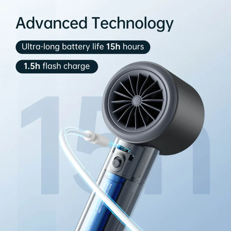 JISULIFE FA53 Pro1S Handheld Fan with 5000mAh battery, 100 speed settings, 9m/s turbo airflow, and 18W fast charging
