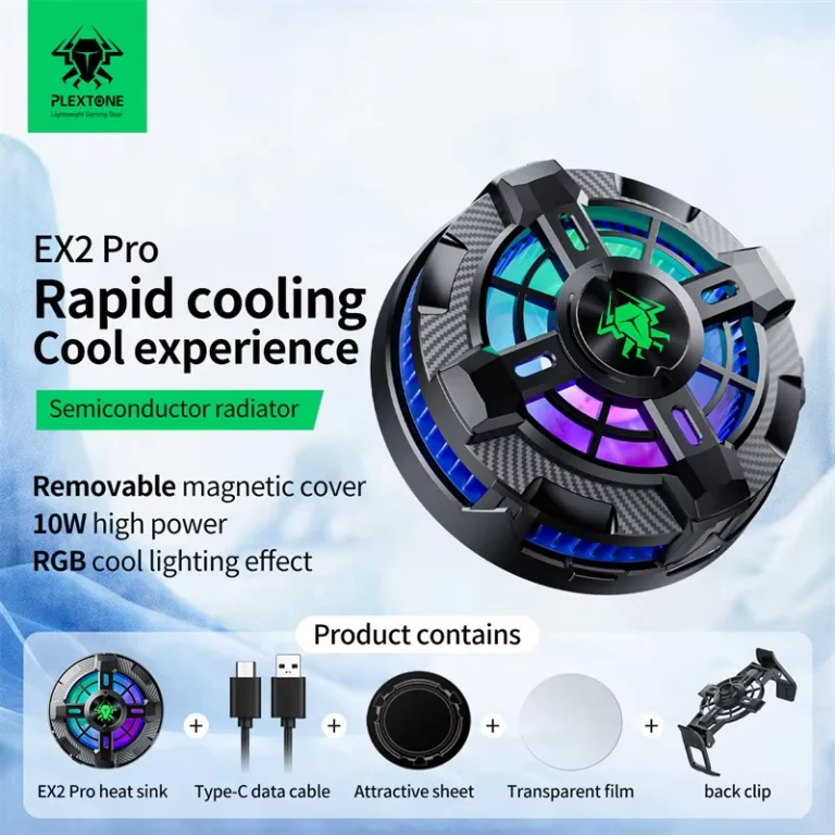 Plextone EX2 Pro RGB Magnetic Radiator Phone Cooler – 10W Cooling for Mobile Gaming with Quiet Fan and Detachable Cover