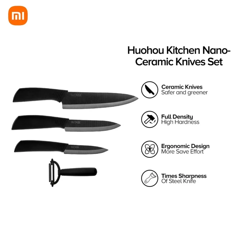 Xiaomi Mi HUOHOU 4pcs Nano-Ceramic Knife Set – Black, Ultra Sharp, Non-Toxic Kitchen Blades