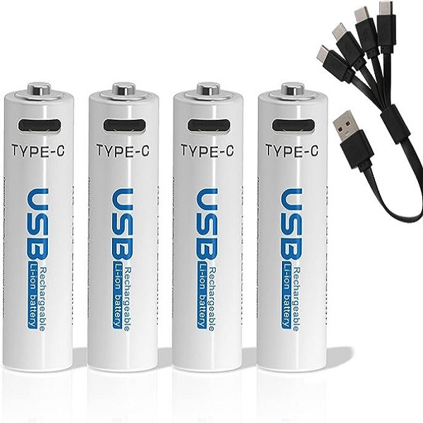 AiVR USB-C Rechargeable Batteries 4pc AAA / AA 2550 MAh