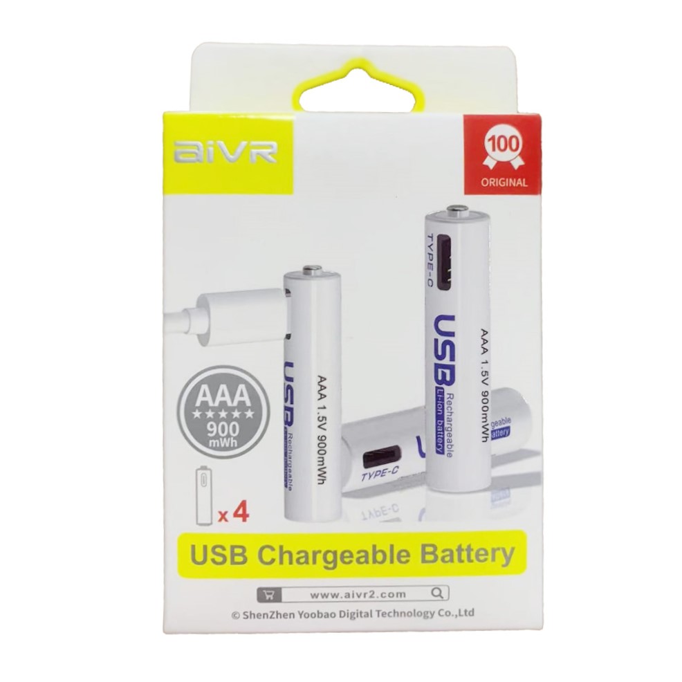 AiVR USB-C Rechargeable Batteries 4pc AAA / AA 2550 MAh