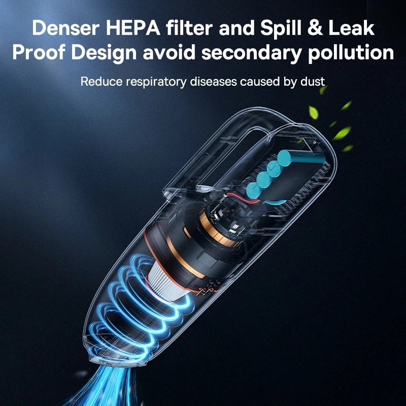 Baseus AP02 Portable Vacuum Cleaner – 160W, 6000Pa Suction, LED Light, 10000mAh Battery