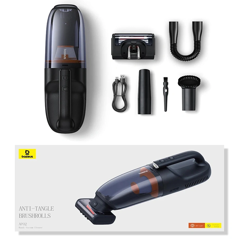 Baseus AP02 Portable Vacuum Cleaner – 160W, 6000Pa Suction, LED Light, 10000mAh Battery